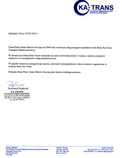 List referencyjny Peter-Green od Katrans