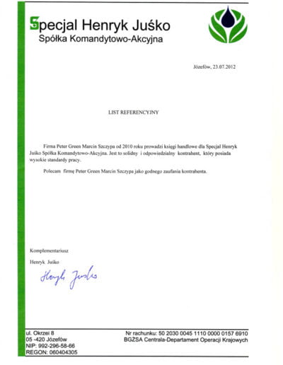 List referencyjny Peter-Green od Henryk Jusko