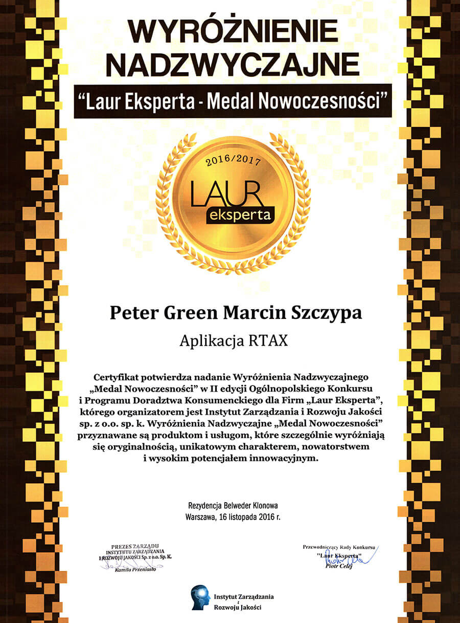 Wyróżnienie nadzwyczajne - Laur Eksperta - Medal Nowoczesności